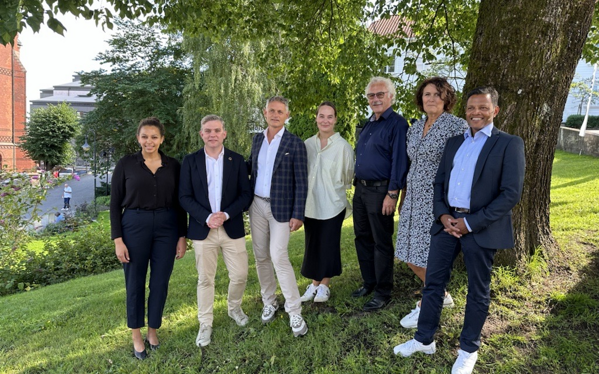 Fv, Grace Anne Solvang, Kim Gabrielli (begge fra UNGC), Trond Backer, Maria Handal (UNGC), Hans Almedal (Sørlandsparken Næringsforening)Christiane Skage (Lister Nyskaping) og Morten Haakstad (Arendal Næringsforening)