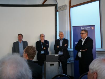 Fra venstre Per Lund Nav, Tore Medhus SR-Bank, Sveinung Hovstad Innovasjon Norge og Trond Madsen NHO Agder. 